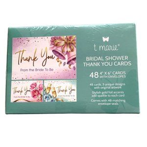 t marie Thank You Bridal Shower cards, 48 cards sealed in box